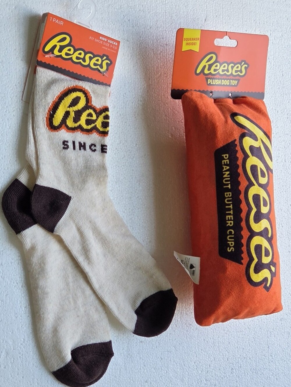 Matching Reese's Crincke Dog Toy & Socks- Reese's Peanut Butter Cups Logo